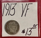 1913 Barber Silver Dime (VF) Very Fine Condition! ENN Coins