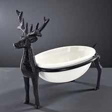 VTG Wrought Iron Soap Dish Holder Ceramic Deer Antlers Rustic Farmhouse Pottery