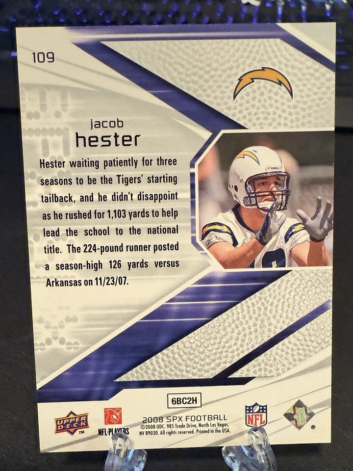 2008 Jacob Hester SPx  #109 RC /999 Chargers - Image 4 of 4