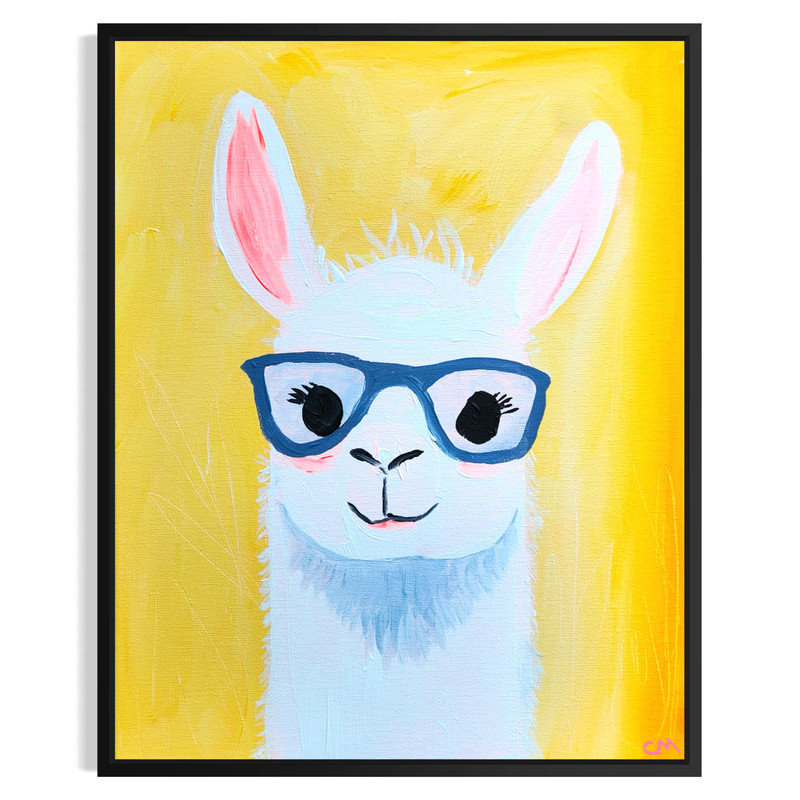 Original Abstract Llama Painting 14x11 Yellow Kids Room Wall Art Signed Canvas