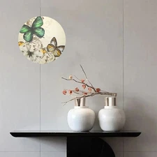 Vintage Floral Butterfly Design Aluminum Sign Beige White