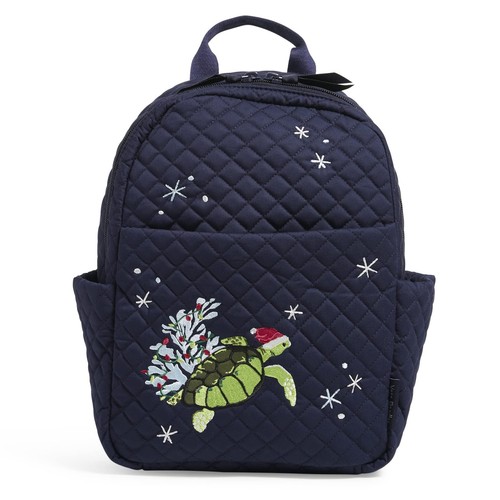 Vera Bradley Women's Cotton Small Backpack, Santa Turtle - Recycled Cotton, One