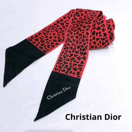 Authentique foulard Christian Dior rose noir 100% soie 103 x 6 cm toutes saisons