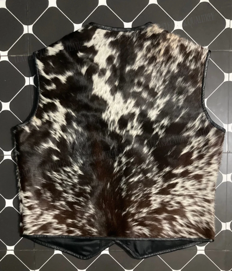 Chaleco de cuero de vaca genuino - Chaleco de cuero con patrón de piel de vaca natural Foto 4 de 4