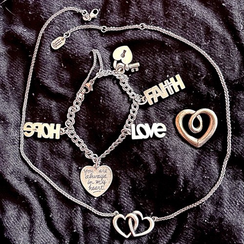 Rare & Retired james avery bracelet Charm necklace Lot Set Love Heart Faith Hope