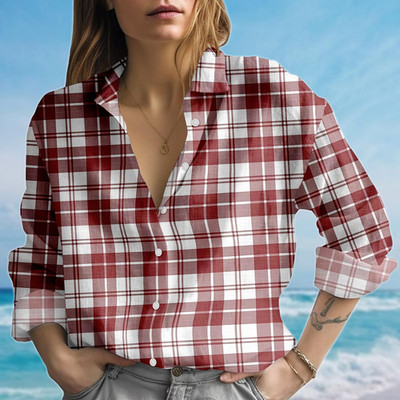 Red White Plaid Blouse Shirt Classic Gingham Check Shirt