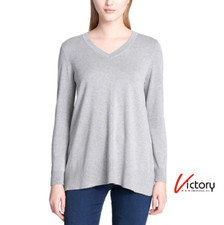 NEW DKNY Jeans Ladies Super Soft V-Neck Long Sleeve Sweater 1231405 Gray