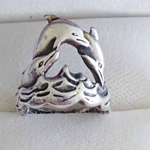 Vintage DOULPHIN RING Sterling Silver OTTO Figural Ring Fish Ocean  925 size 5