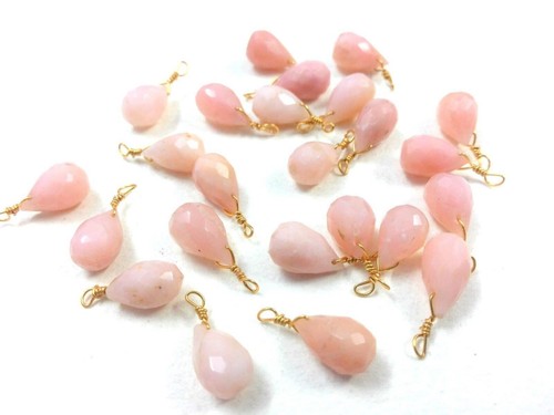 Opale rosa naturale sfaccettato a goccia 6x9-7x10 mm perline filo oro avvolto... - Foto 9 di 15
