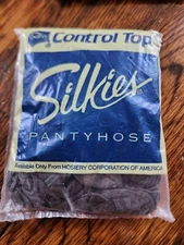 Vintage Silkies Control Top Pantyhose Queen Off Black Hosiery Nylon Spandex
