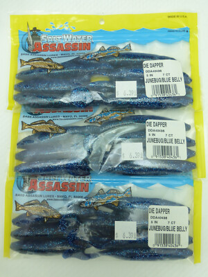 Salt Water Assassin Die Dapper 5'' JuneBug/Blue Belly 3 packs of 7 DDA40436