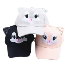 Girls Toddler Cute Cartoon Sequins Ears Snapback Baseball Cap Adjustable Sun Hat