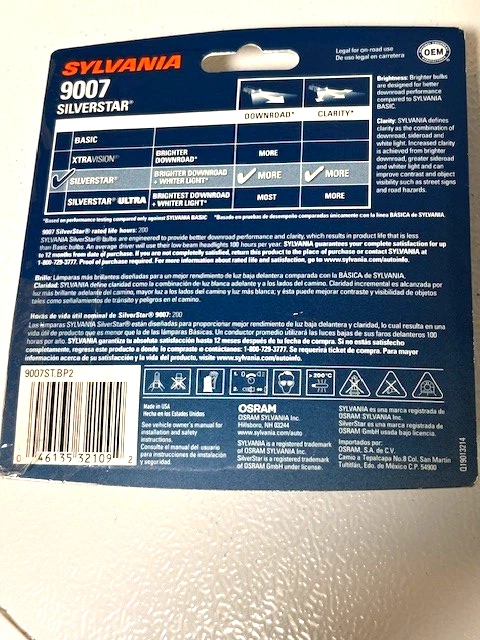 Sylvania 9007 Silverstar High Performance Halogen Headlight Bulb , OPEN BOX - Image 3 of 3