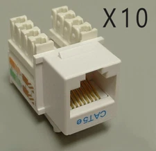 10 Pack Lot - CAT5e Ethernet RJ45 110 Punch Down Keystone Snap-In Jack - White