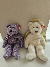 Lot 2x Assorted TY Plush Beanie Babies Stuffed Teddy USA Patriotic  Halo PL 19
