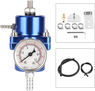 #ad ⭐Aluminum Universal Adjustable Fuel Pressure Regulator Gauge Fitting Kit Blue $20.99
