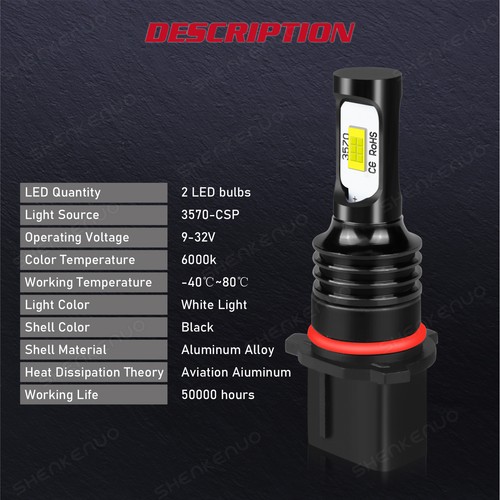 White P13W LED Bulbs Daytime Running Lights Fog Lamps for Chevy Camaro 2010-2015 - Foto 7 di 12