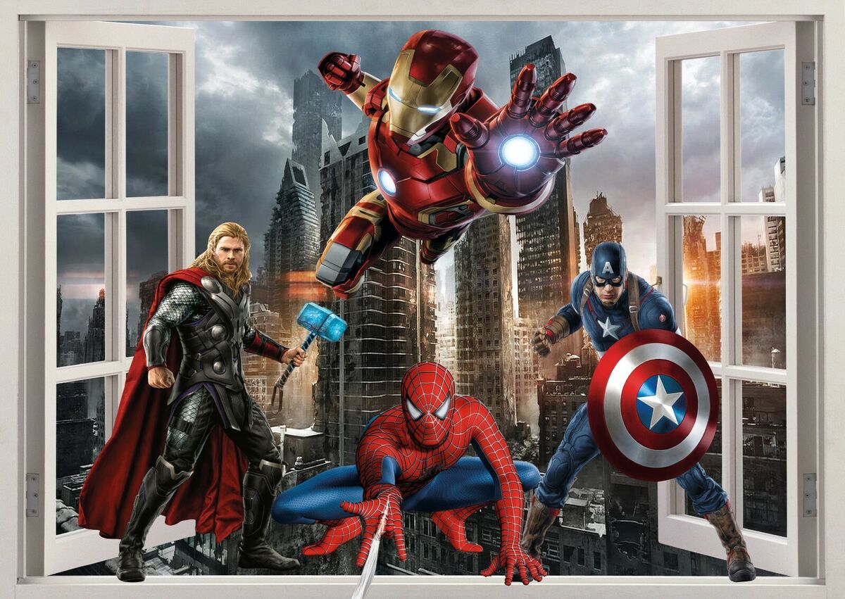 Marvel Superheroes Avengers Wall Decal Spider-man Captain America Iron Man  Hulk