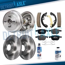 Front Rotors Brake Pads and Rear Brake Drums Shoes For 2005 2006 2007 Ford Focus