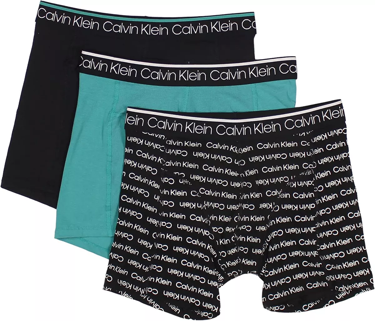 Calvin Klein Men's Cotton Stretch Surge Boxer Brief 3-Pack Black/Turquoise  Small