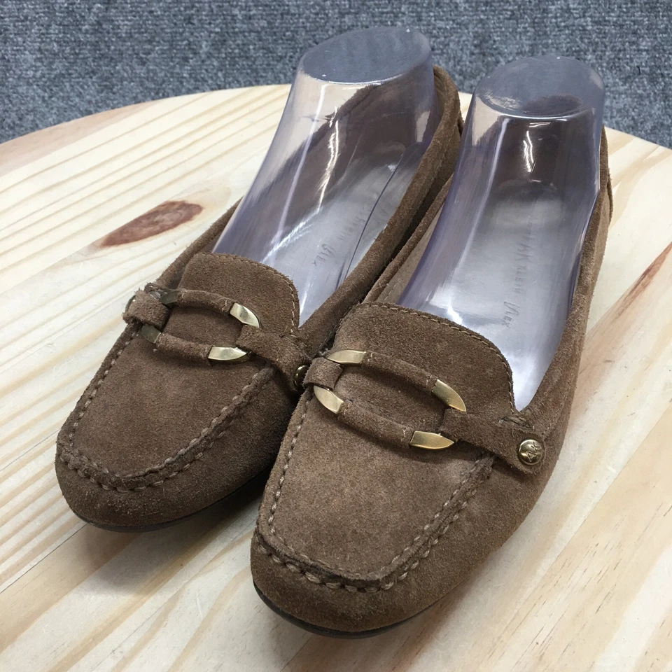 Zapatos Anne Klein Mujer 9 M AK7Orra Informales Sin Cordones Mocasín Marrón Gamuza Cuero Foto 3 de 4
