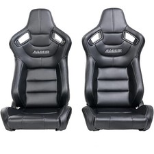 Pair Universal Black Pvc Main Leather Gray Stitch Leftright Racing Bucket Seats