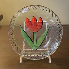 Kosta Boda Sweden 7 1/2" Hand Painted Red Tulip Plate  Ulrica Hydman Vallien