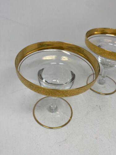 Lote de 3 copas de colección Tiffin Rambler rosa champán Sherbet cupé borde dorado - Imagen 3 de 12