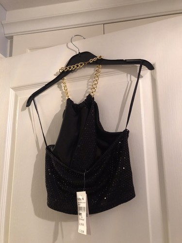 Quiz black Sequinned Cropped Top Size 6 - Picture 2 of 4