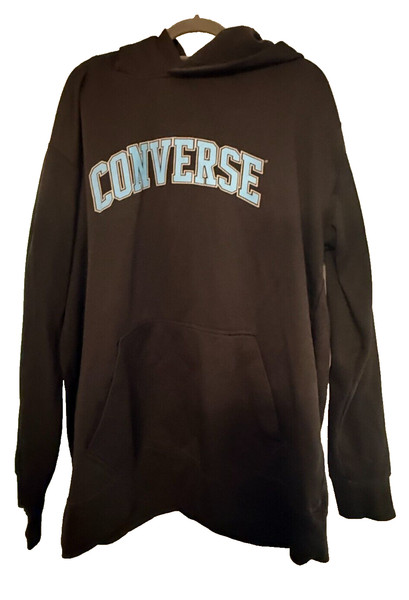 Converse Hoodie Size XL Black Pastel Light Blue Arch Star Spellout Pullover Gym