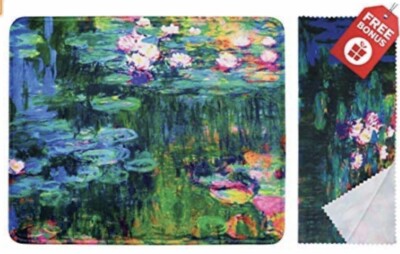 Claude Monet Seerosen VI Mauspad rutschfeste Basis & Mikrofaser Reinigungstuch