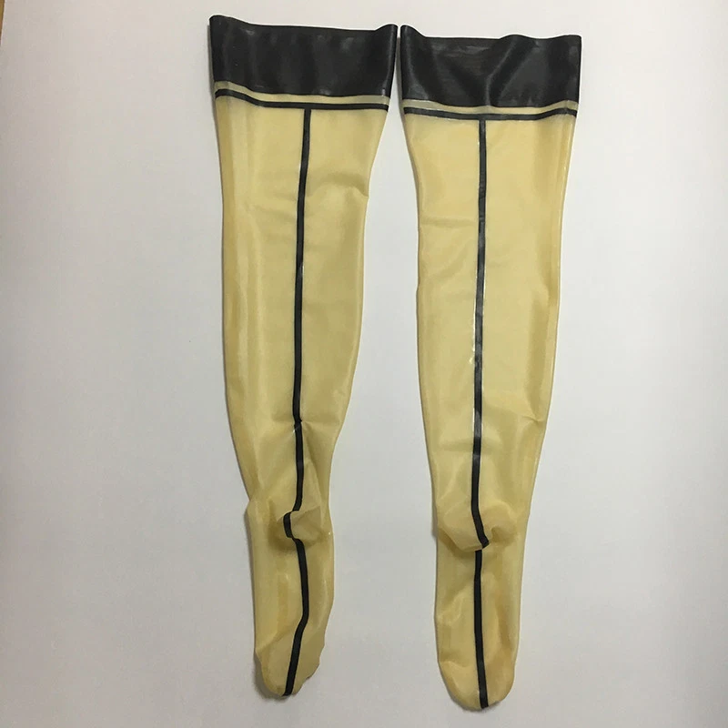 Medias de látex transparentes con ribete negro goma pierna larga calcetines ropa de club nocturno Foto 2 de 4