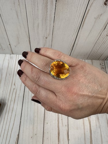 Large Oval Citrine Statement Ring, Size 8, Stamp .925 Silver - Picture 17 of 20