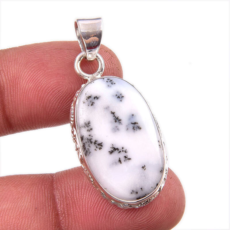 Natural Dendrite Opal Gemstone 925 Solid Sterling Silver Gift Pendant 1.5