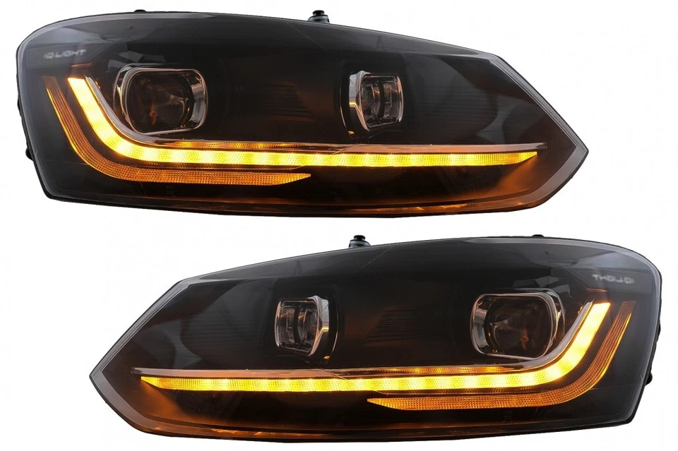 Coppia Fari Fanali anteriori Polo 6R 6C 2011 2017 LED Light Bar Alogeni H7 - Immagine 3 di 4