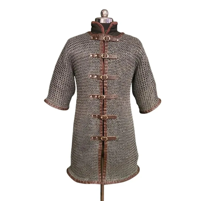 Chainmail Shirt, Dark Gray Aluminium Flat Ring Dome Riveted with solid rings - Image 2 of 4