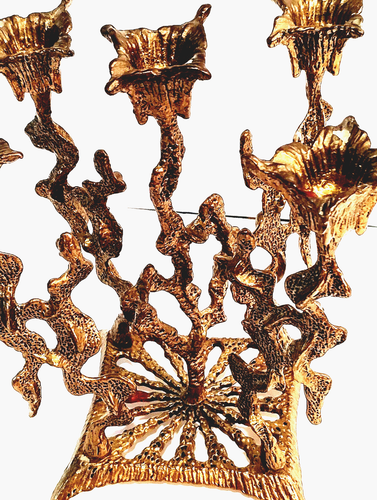 Vintage Hanukah Brass Menorah Candlelabra Wainberg 1960s Brutalist Candlestick - Picture 4 of 8