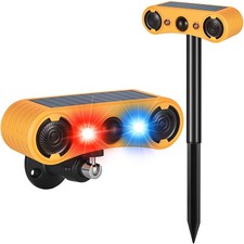 Solar Motion Sensor Alarm Outdoor, Red  Blue LED Strobe Light with Yellow