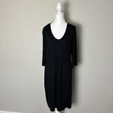 Modcloth Dress Women's XL Black Below Knee A-Line Attached Belt Keyhole Back
