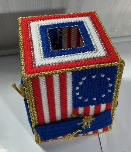 Plastic Canvas Tissue Box Cover Cube Firecrackers Patriotic 2 Star Coasters - Picture 7 of 10