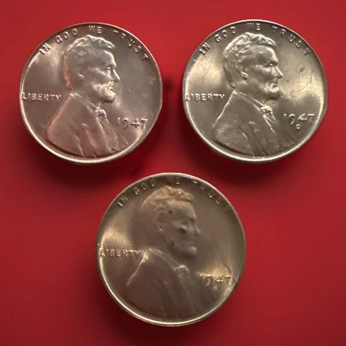 1947-P 1947-D 1947-S GEM BU LINCOLN WHEAT PENNY CENT 3-COIN SET Actual Coins1282