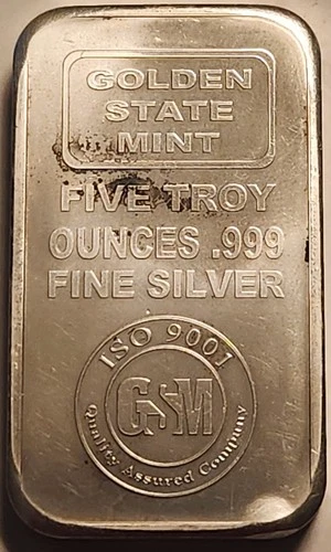 New Listing5 oz Silver Bar Golden State Mint GSM .999 Fine Loaf Bullion