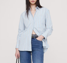 NWT Banana Republic RT 90 Light Blue Stripe The Oversized Cotton Poplin Shirt PS