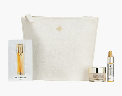 Guerlain Abeille Royale 3pc Deluxe Sample Set W/ Ivory Pouch BNIB Authentic GWP