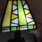 Vintage Votive Candle  Holder Stained Glass Mission Geo Tiffany Style Shade 9"