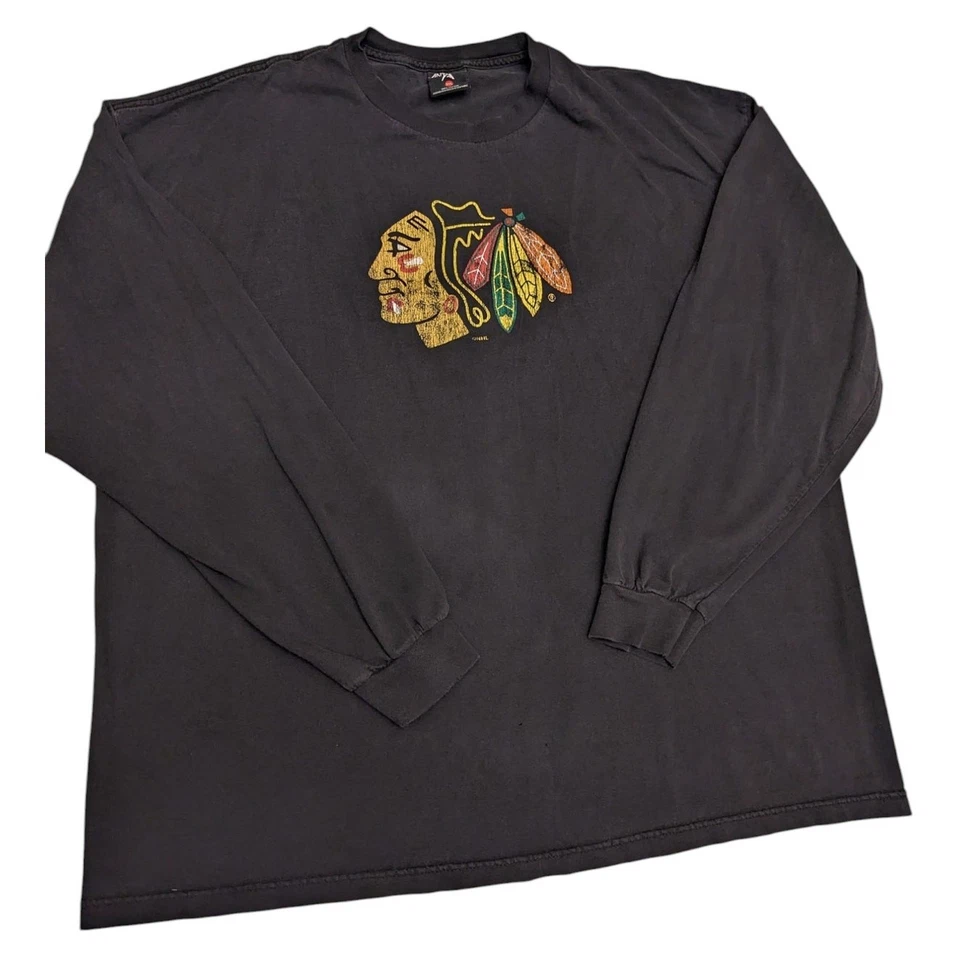 Camisa De Colección Antigua Chicago Blackhawks Hombres XL NHL Gráfico Camiseta Manga Larga Foto 2 de 4