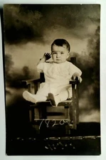 Vintage 1920s Real Photo Postcard Baby in Chair AZO Stamp Box