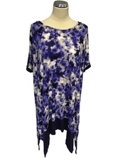 VERA WANG BLUE,BLACK & GREY PRINT SHORT SLEEVE STRETCH JERSEY TUNIC TOP SIZE XL
