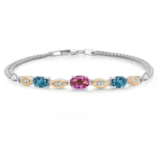 925 Silver and 10K Yellow Gold Pink Mystic Topaz and London Blue Topaz and