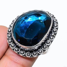 London Blue Topaz Gemstone Handmade 925 Sterling Silver Jewelry Ring Size 7 US